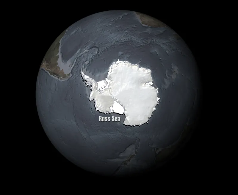 The Ross Sea is a 1.9 million square mile (3.6 million square km) stretch of ocean off the coast of Antarctica.