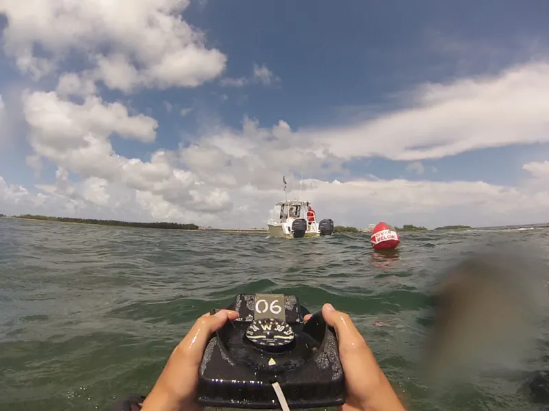 Participants in the challenge must first set a compass bearing in the direction they are headed to properly navigate underwater. 