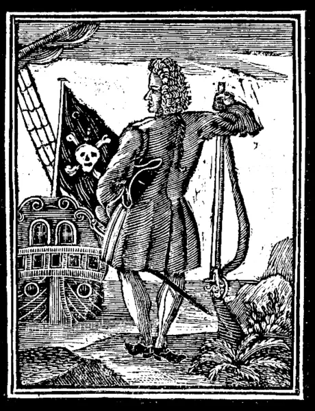 Major Stede Bonnet on a ship, shown in an engraved print
