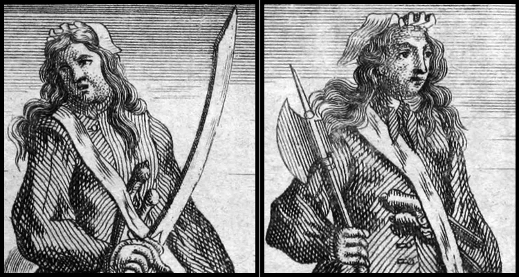 Pirates Ann Bonny and Mary Read shown in men's clothes