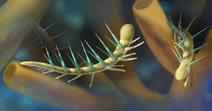 an ancient worm-like creature with spikes on its back