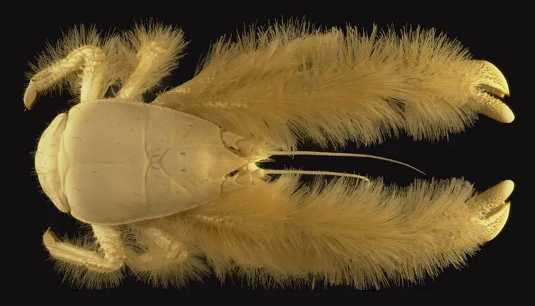 This recently discovered hairy crab species (Kiwa hirsuta) has no eyes.