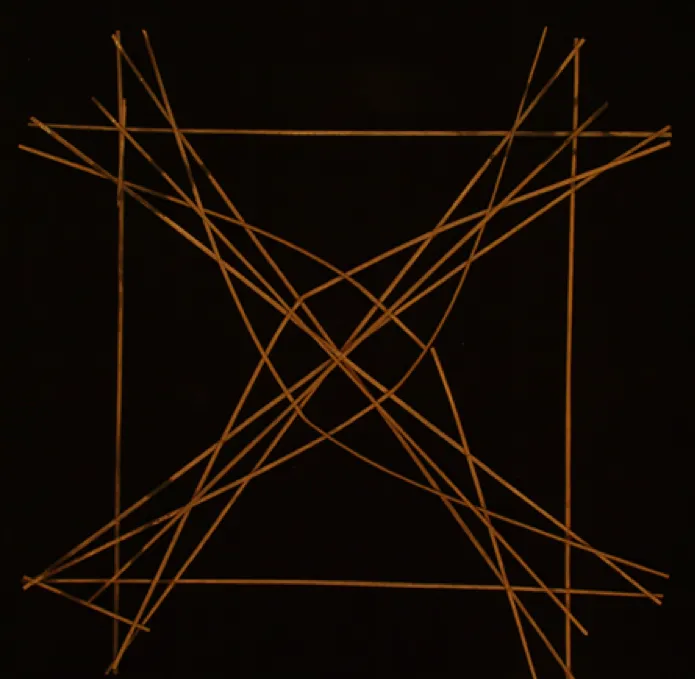 Diagonally criss-crossed palm strips in a square frame of palm strips