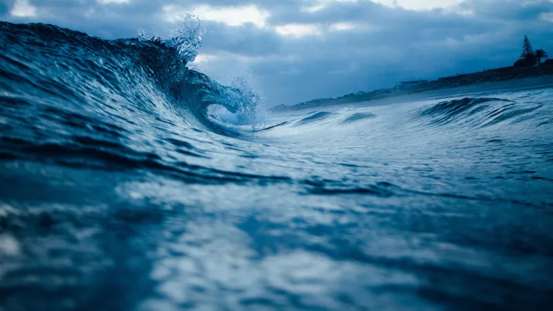 Waves breaking on the shore