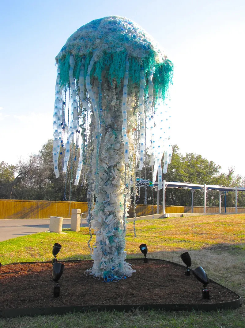 A plastic bottle jellyfish sculpture. 
