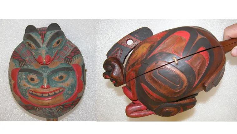 These rattles from British Columbia were used during shamanistic performances.