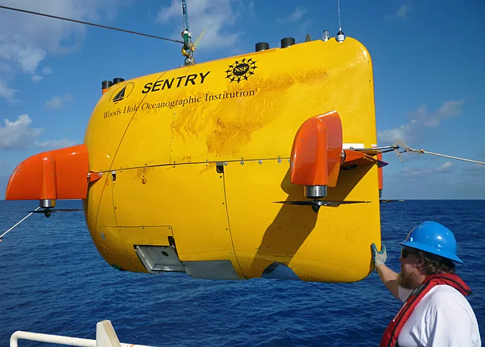 The autonomous underwater vehicle (AUV) Sentry was used in the Gulf of Mexico directly after the Deepwater Horizon oil spill in 2010 to map oil plumes and to search for hard bottom on the sea floor.