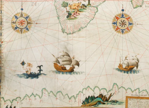 a mermaid illustration on an old map