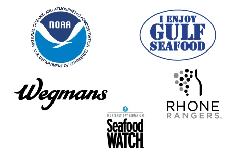 An array of seafood logos.