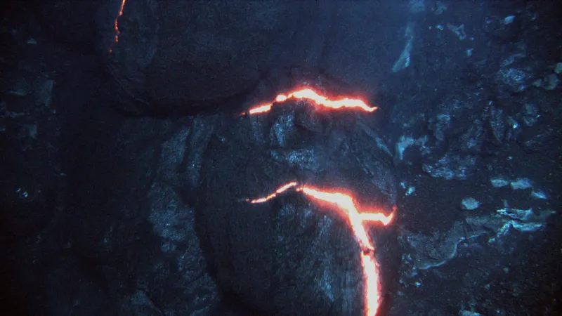 Superheated magma slowly leaks from a crack in the seafloor.