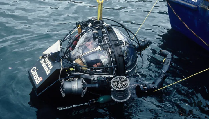 Dr. Clyde Roper in a one-person submersible. 