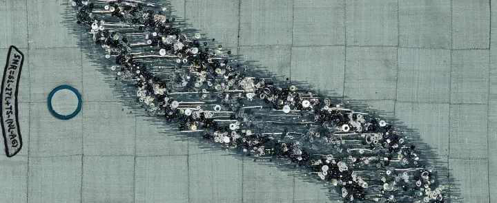 a closeup of embroidery stitching that includes beading