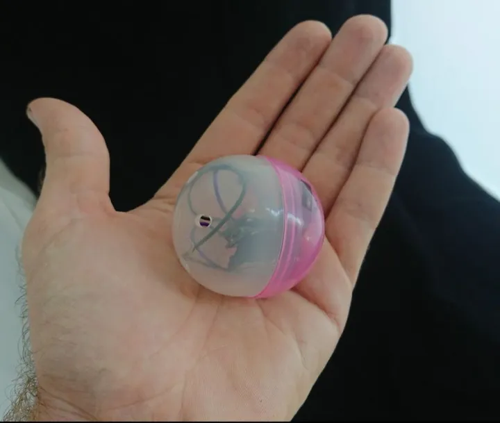 a spherical container in an open palm