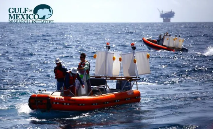 One-meter-tall plastic drifters are released into the Gulf of Mexico in 2012. Over 300 of these drifters were released and their location information was sent to researchers every five minutes through GPS satellite. 