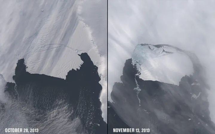 An iceberg calves from Antarctica's Pine Island Glacier