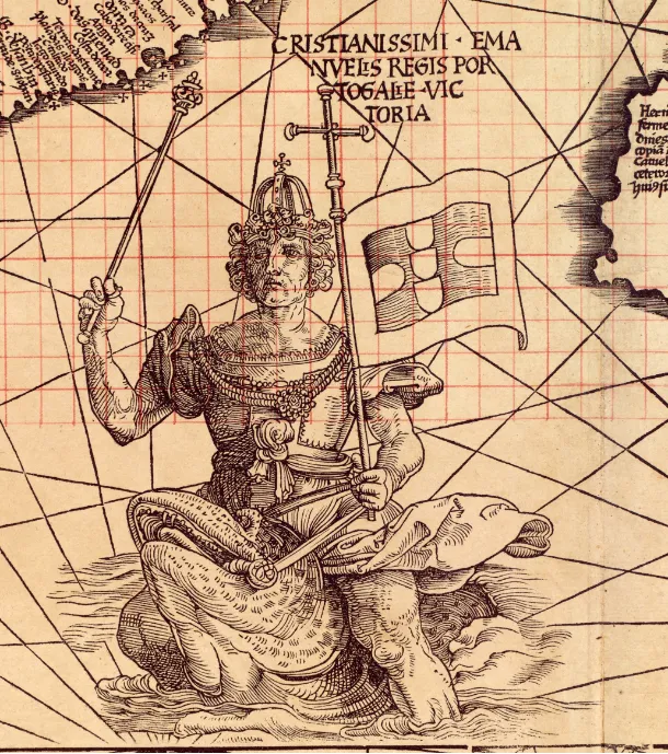 King Manuel of Portugal rides a sea creature
