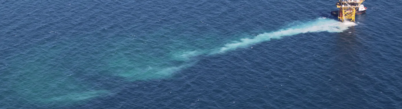 An oil drilling platform in oil-free water two years after the Deepwater Horizon oil spill in the Gulf of Mexico.