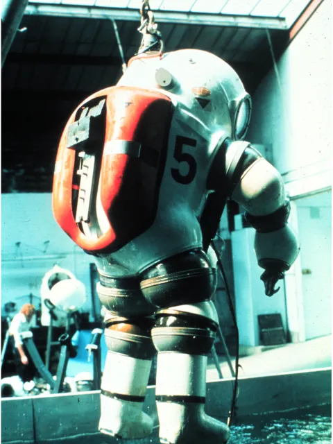a person in a chunky suit hangs above a pool